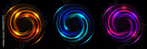 Vibrant Abstract Light Vortex Swirl on Dark Background Glowing Neon Energy Circle Effect