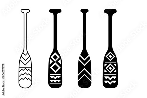 Four Canoe and Kayak Paddles with Tribal Geometric Patterns