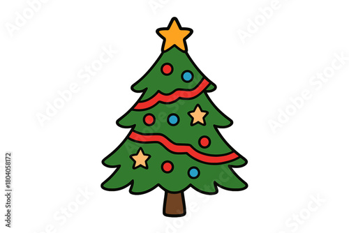 Festive decorated Christmas tree with ornaments and star topper