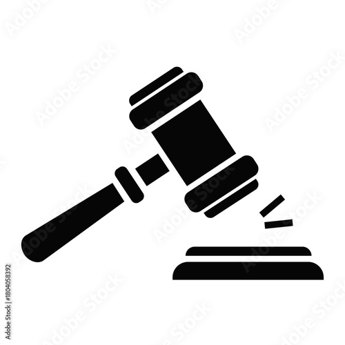 Law Gavel Icon – Justice, Court, Legal Decision Symbol in Simple Black Vector Style