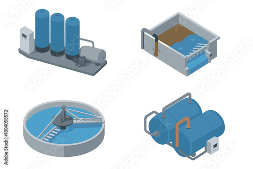 Isometric components of water treatment and purification systems