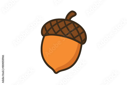 Simple cartoon acorn nut with cap and stem icon design