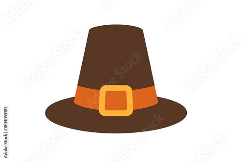Classic brown pilgrim hat with orange band and buckle detail