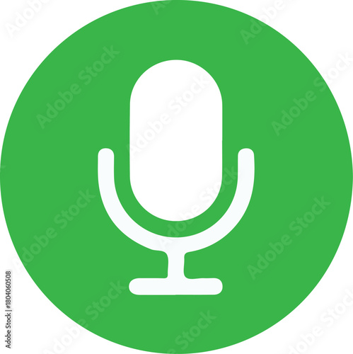 Microphone icon. white microphone call recording icon on green round circle transparent background. Mic icon, voice icon symbol buttons.green