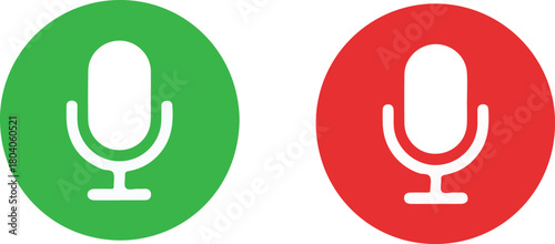 Microphone icon. white microphone call recording icon on green and red round circle transparent background. Mic icon, voice icon symbol buttons., icon