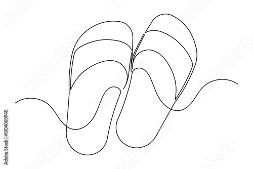 Beach slippers sandals continuous line drawing minimalist style isolate outline