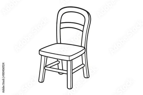 Minimalist wooden chair outline drawing shown in perspective view