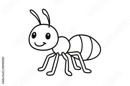 Charming outline drawing of a happy cartoon ant for children's coloring book