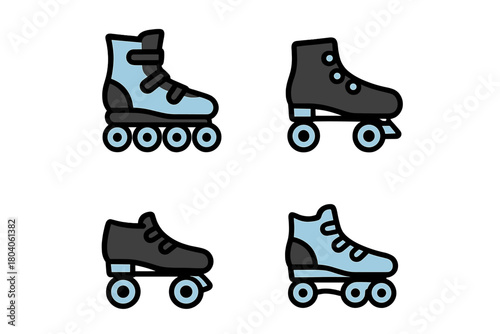 Four roller skate and inline skate icons in blue and black colors