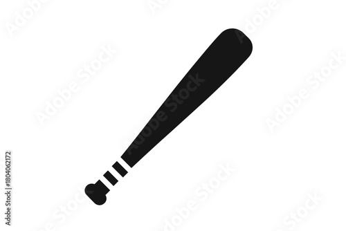 Black silhouette of a baseball bat angled diagonally on white background