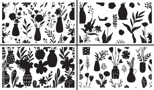 botanical floral pattern, nature leaf vector, hand drawn flower illustration, seamless botany artwork, garden plant design, floral outline pattern, eco friendly background, blooming floral vector, nat