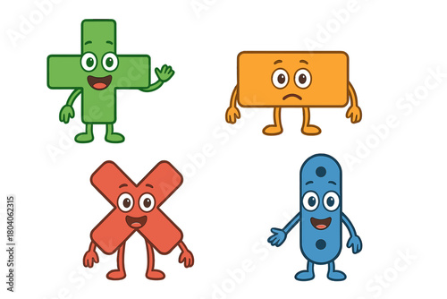 Charming arithmetic operation symbols characters set for elementary education