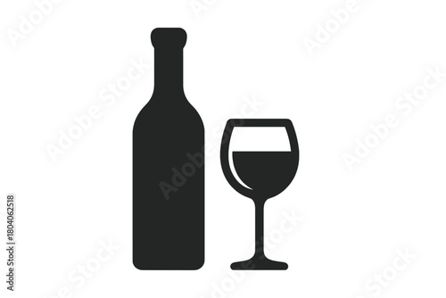 Black silhouette of wine bottle and drinking glass icon