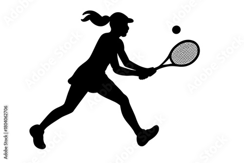 Silhouette of female tennis player striking ball during intense match or practice