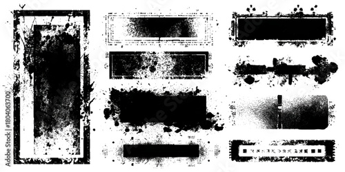 Abstract grunge frame texture set black and white distressed border design .old rough vintage grungy background dirty cracked worn paper edge template .frame texture collection for graphic design .