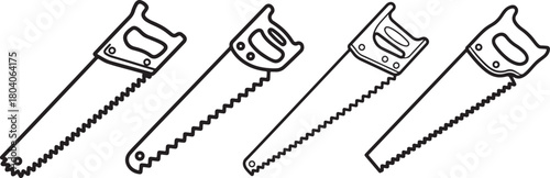 Set of Hand Saw Line Art, Coloring Book Page Line Art Drawing, Vector and Illustration
