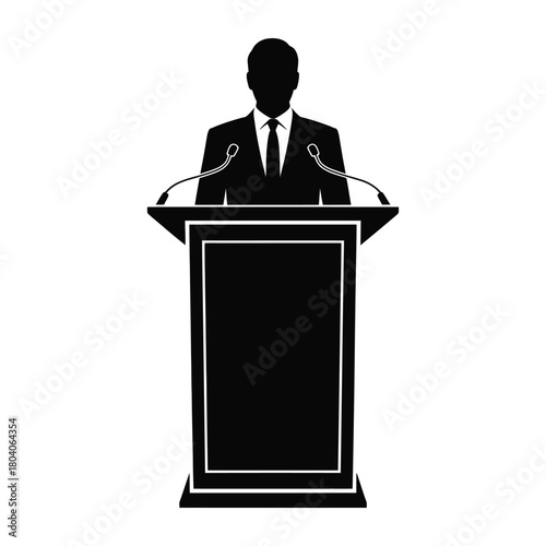 Public Speaker at Podium Silhouette - Conference, Politician, and Presentation Vector Icon
