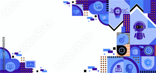 Ai agent generate concept icons. Artificial Intelligence assistant technology for translate,generate images,write code,advertising,law, customer analysis,security,healthcare,study background banner.