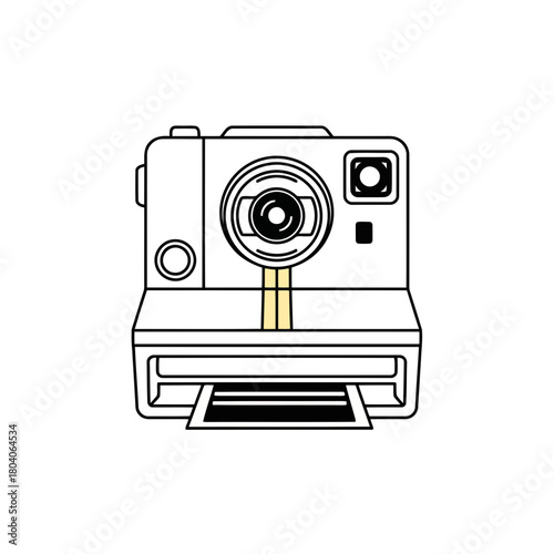 Illustration of retro instant camera with a yellow stripe