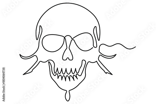 Skull head simple outline single line art illustration isolated design
