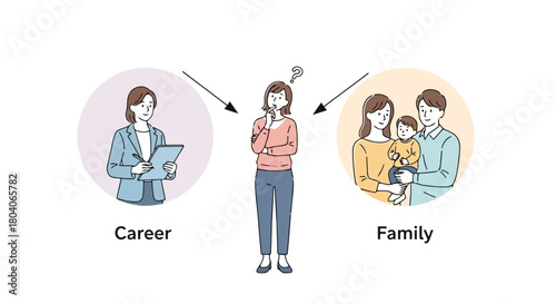 Illustration of woman contemplating career versus family