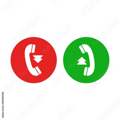 Illustration of two circular icons, one red with a white phone receiver and downward arrow, the other green with a white phone receiver and upward arrow