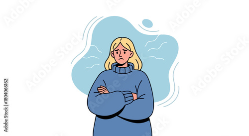 Illustration of a frustrated young woman with arms crossed, looking unhappy and worried