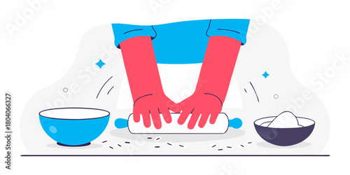 Homemade cakes dough in the women's hands. Process of making pies, hand. Cooks dough for baking, pieces of raw dough. Womans hands rolling doughs for pies. Baking at home.