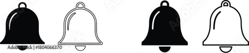 Notification bell icon set. Alarm and alert ringing symbols in solid and outline styles.