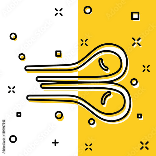Illustration of abstract illustration of wind blowing with geometric shapes and circles on a split white and yellow background