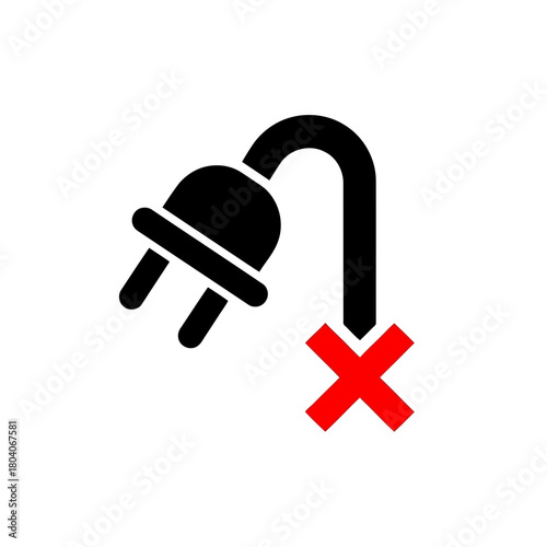 Illustration of black electric plug with a red cross symbol indicating disconnection or power off