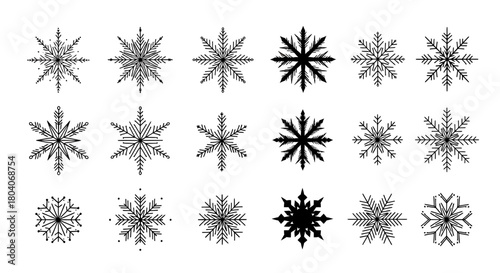 Collection of intricate snowflake designs for winter and holiday themes.