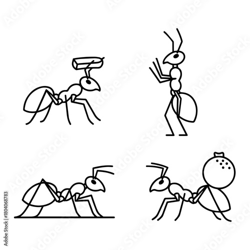 Ant Drawings Collection Simple Insect Illustrations in Various Poses  Activities Black and White Entomology Sketches