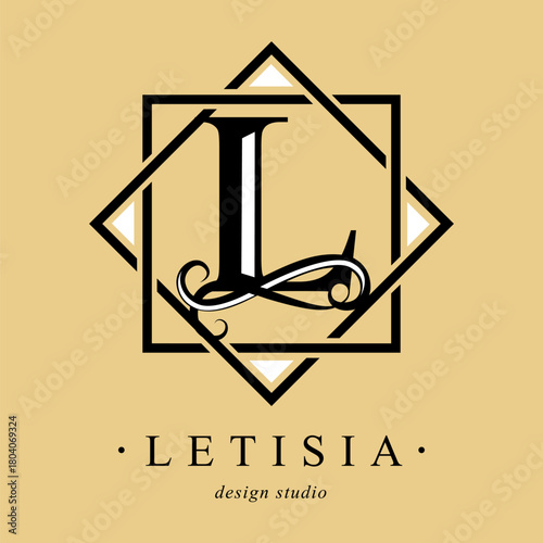 Logo, capital letter L. There is a botanical monogram in two squares - L. with organic plant elements. Vector design. beauty salon. for a tattoo studio.