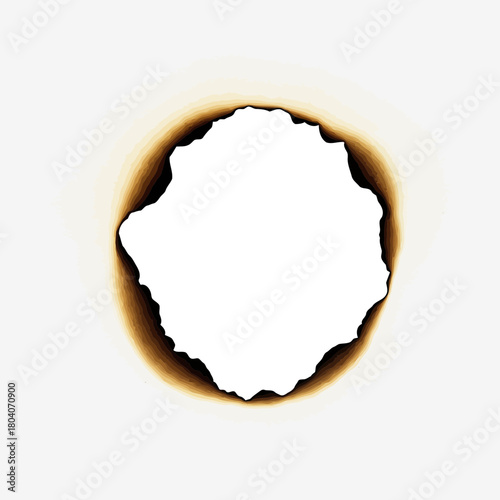Illustration of a burnt hole in white paper with charred edges