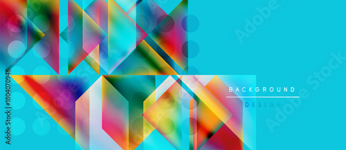 Abstract geometric shapes overlap, creating vibrant colorful background. Turquoise dominates right side, text reads background design.