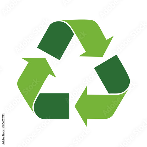 Universal recycling symbol with arrows in green, representing sustainability and environmental protection