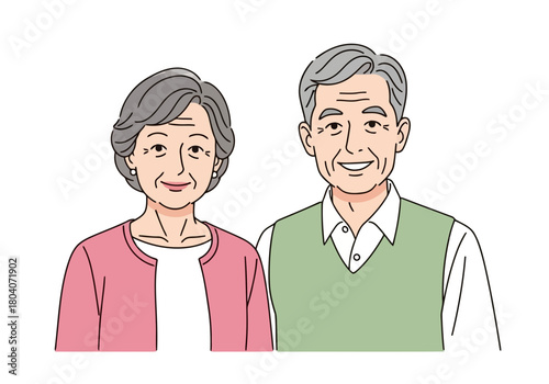 Illustration of elderly couple smiling and looking at the camera