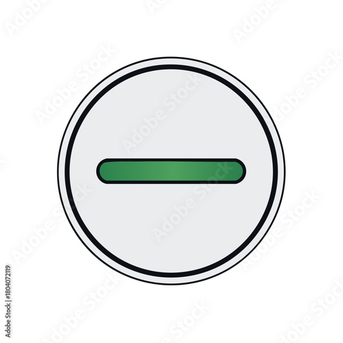 Minimalist green minus symbol inside a circle with a double black border, on a white background.