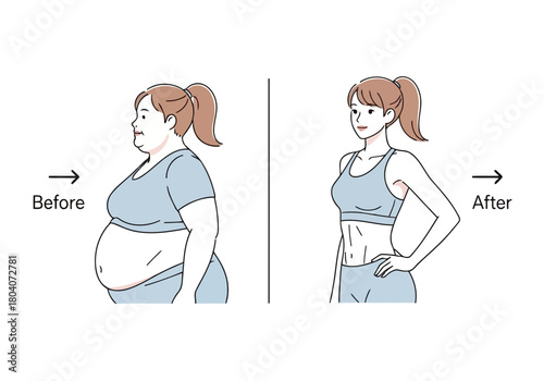 Illustration of woman before and after weight loss transformation