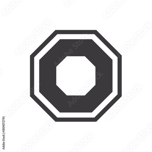 Dark gray octagonal geometric shape with a white outline an abstract icon symbol