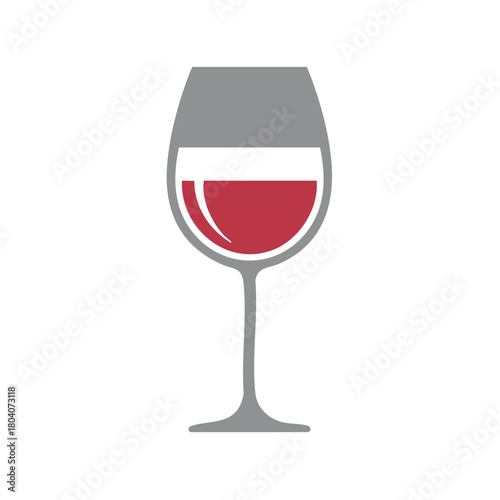 Graphic illustration of a wine glass filled with red wine, simple flat design.
