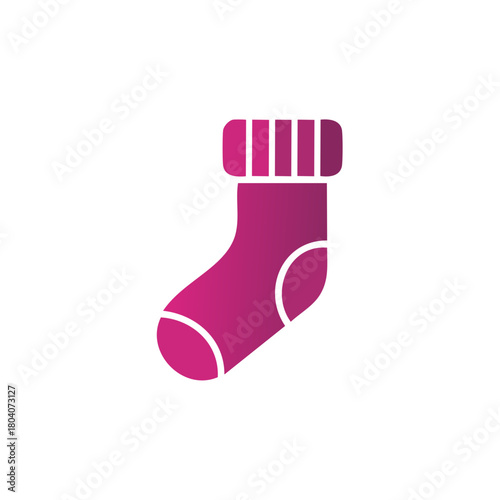 Simple gradient icon of a pink sock for baby or Christmas holiday