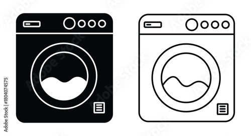 minimal washing machine icon vector. simple laundry appliance symbol for cleaning, detergent, washer, home electronics, UI/UX interface, app buttons, and household service illustrations.