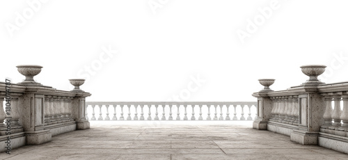 Elegant Stone Balcony with Ornate Balustrades and Large Vases in Classical Style