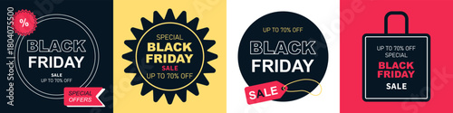 Black Friday square banner Collection. Template, layout, poster and banner for sales, discounts, Black Friday, Cyber Monday, advertising, promotion, website, store and social media. vector
