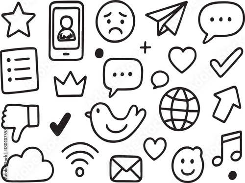 Hand drawn social media icons collection