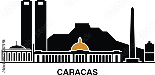 Caracas venezuela city skyline solid black silhouette architecture panorama travel landmark building vector icon.