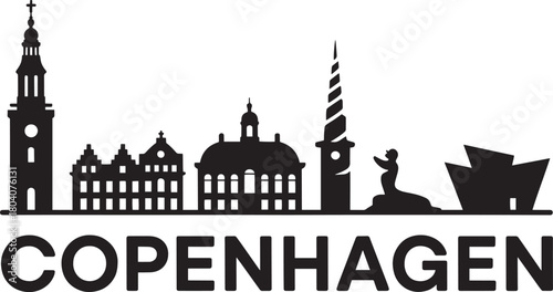 Copenhagen denmark nordic scandinavia capital city skyline silhouette travel vector