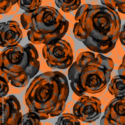 Abstract native naive art with flowers in trendy brown orange tones seamless pattern. Home decor, modern interior, beauty package, textile, wallpaper, fabric, bedding, package, outerwear.